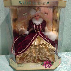 Vintage 1996 Mattel Happy Holidays Burgundy Barbie Doll